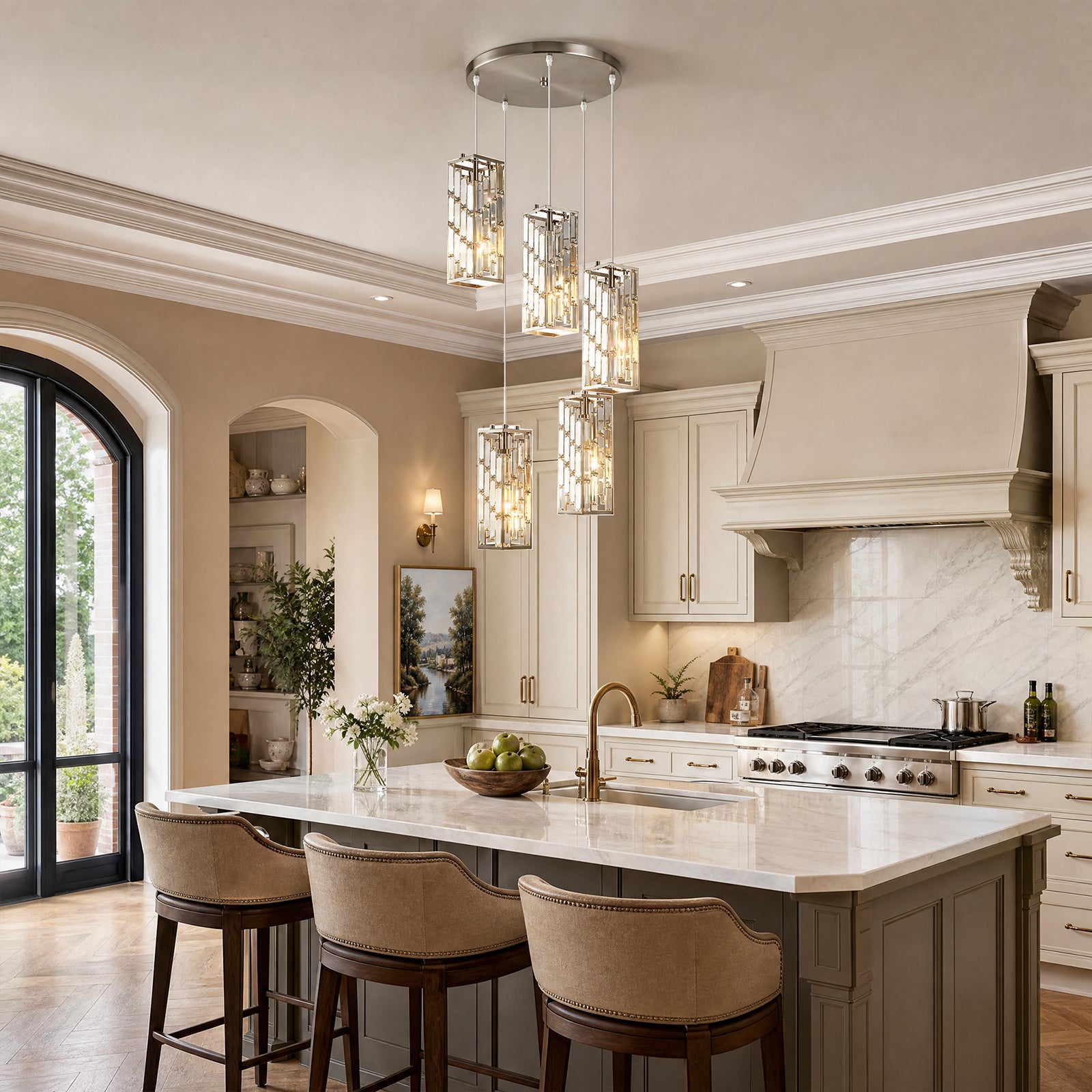 Luxury Frame Rectangular Crystal Linear Pendant Light