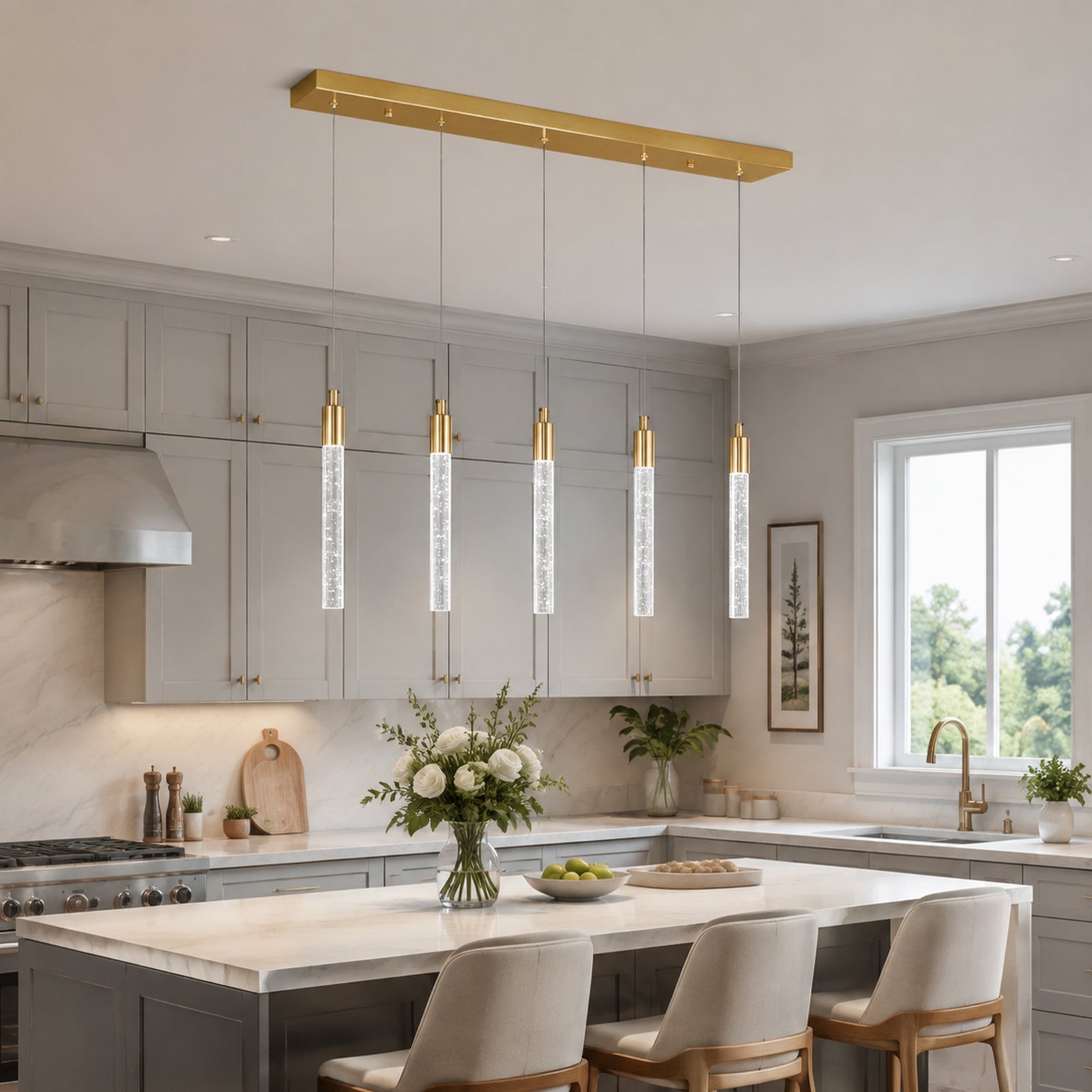 Modern Cylinder Bubble Linear Hanging Crystal LED Pendant Light