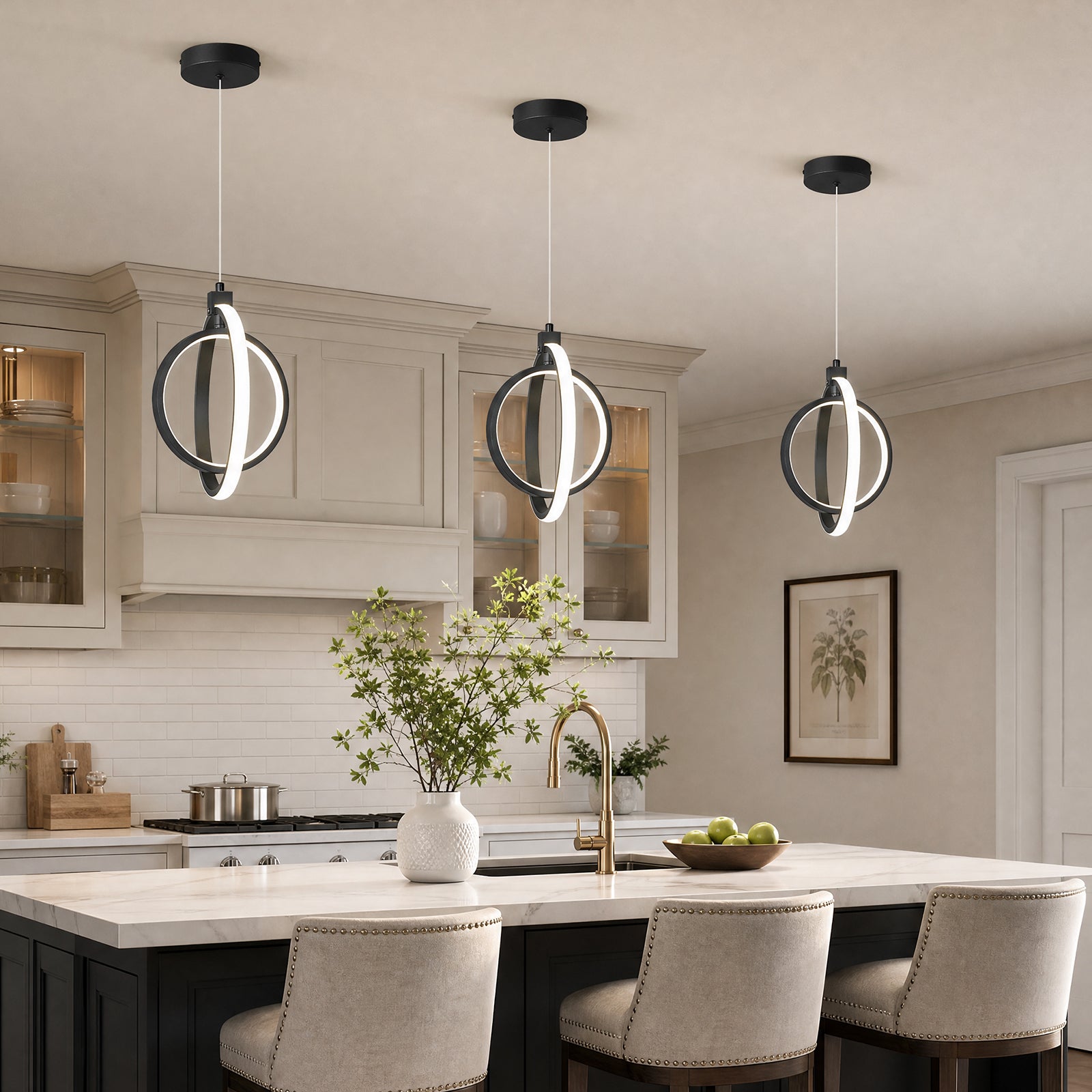 Modern LED Dimmable Height Round Ring Pendant Light