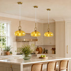 Minimalist Oval Shaped Glass Pendant Light with U-shaped Brass Handle