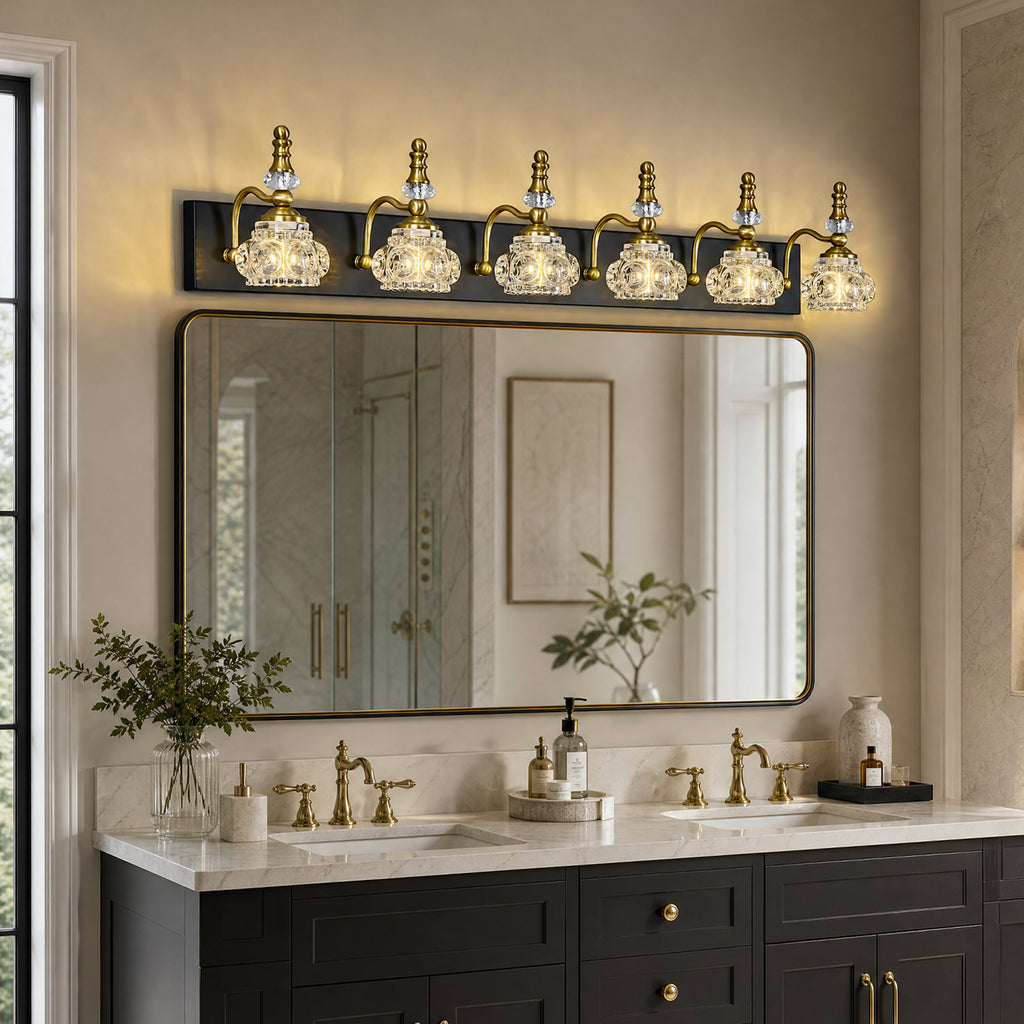 Vintage Embossed Textured Glass Curved Metal Arm Bathroom Vanity Light