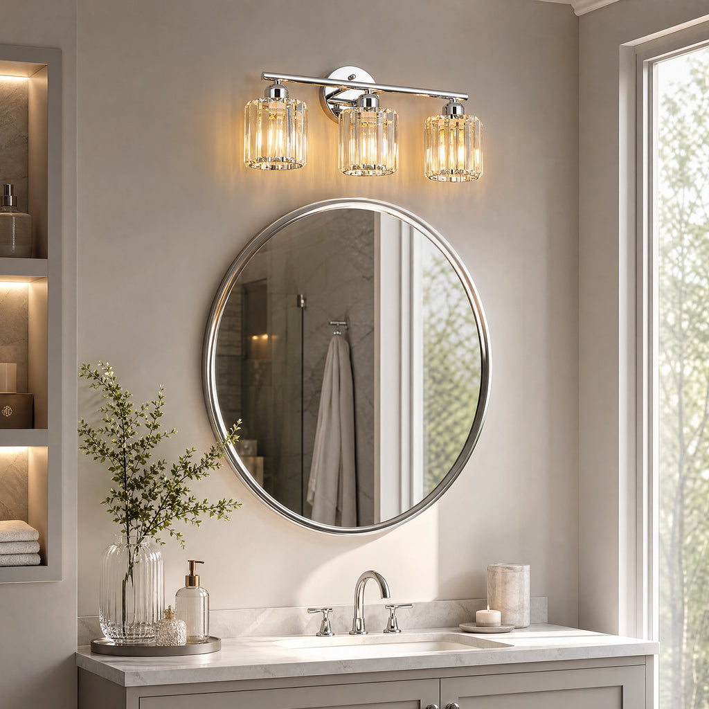 Modern Linear Fluted Crystal Bathroom Vanity Light