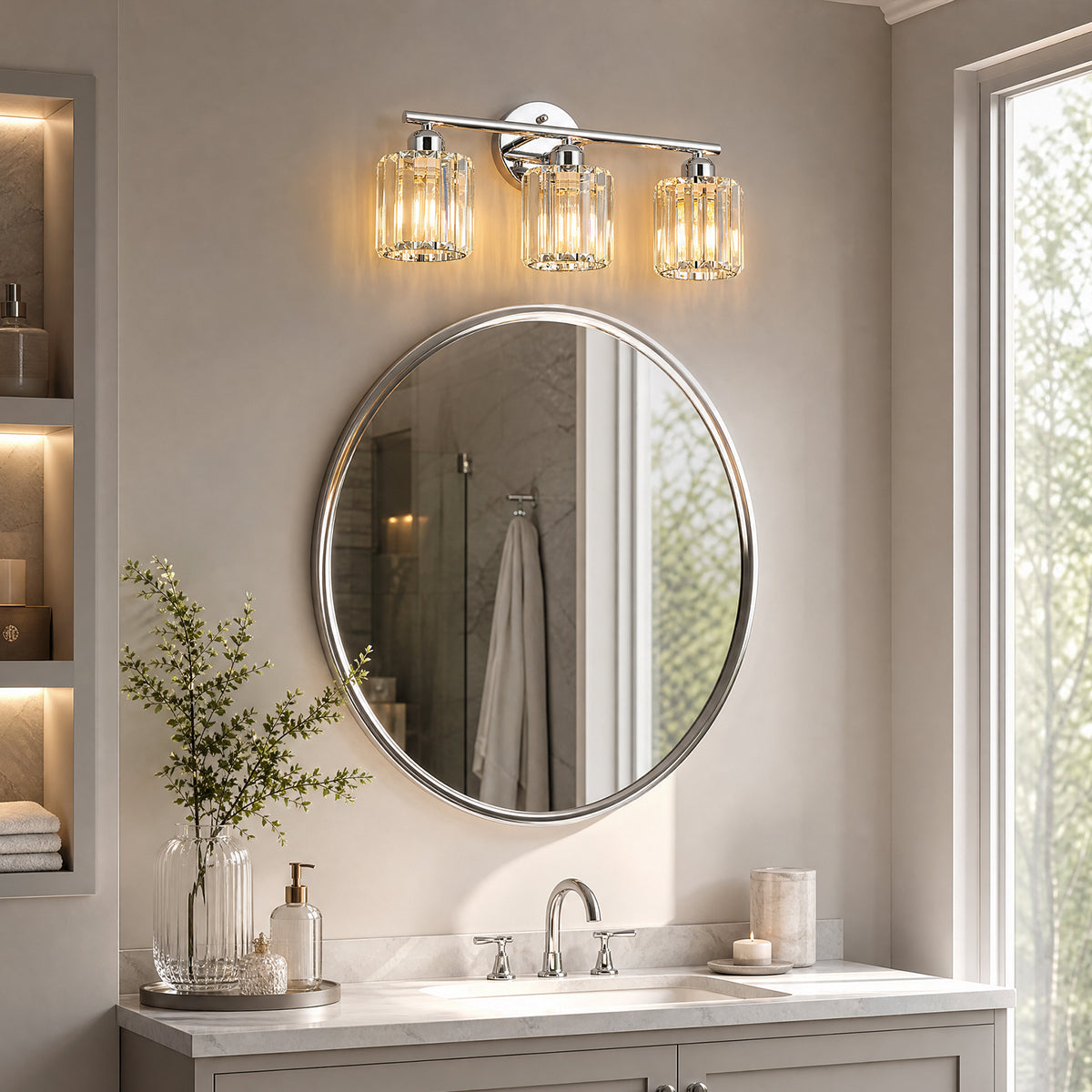 Modern Linear Fluted Crystal Bathroom Vanity Light