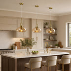 Minimalist Oval Shaped Glass Pendant Light with U-shaped Brass Handle