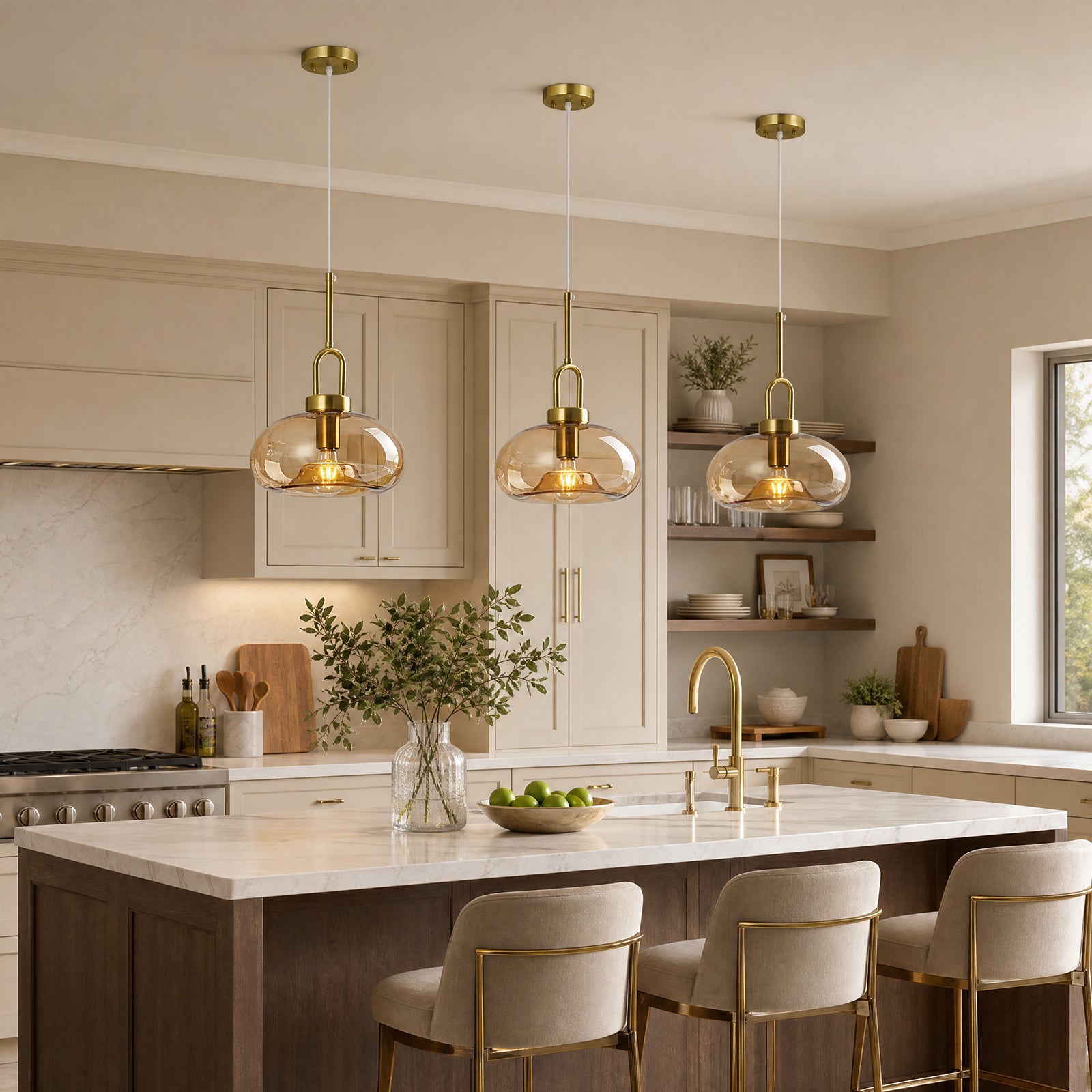 Minimalist Oval Shaped Glass Pendant Light with U-shaped Brass Handle