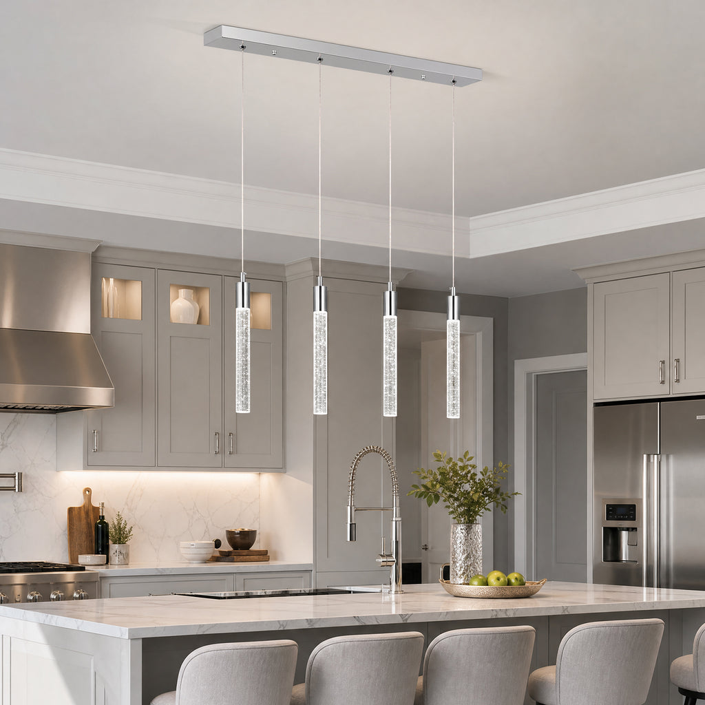 Modern Cylinder Bubble Linear Hanging Crystal LED Pendant Light