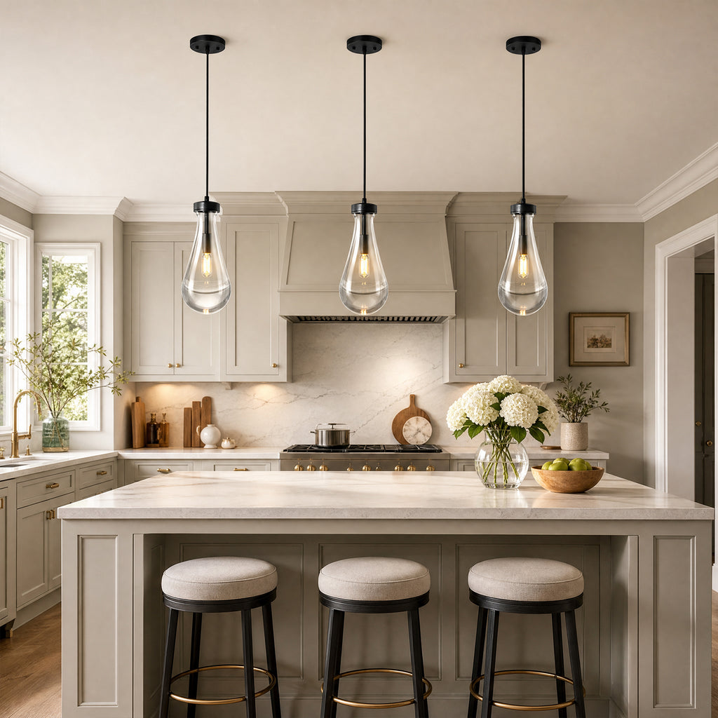 Raindrop Clear Solid Glass Adjustable Suspension Cord Pendant Light