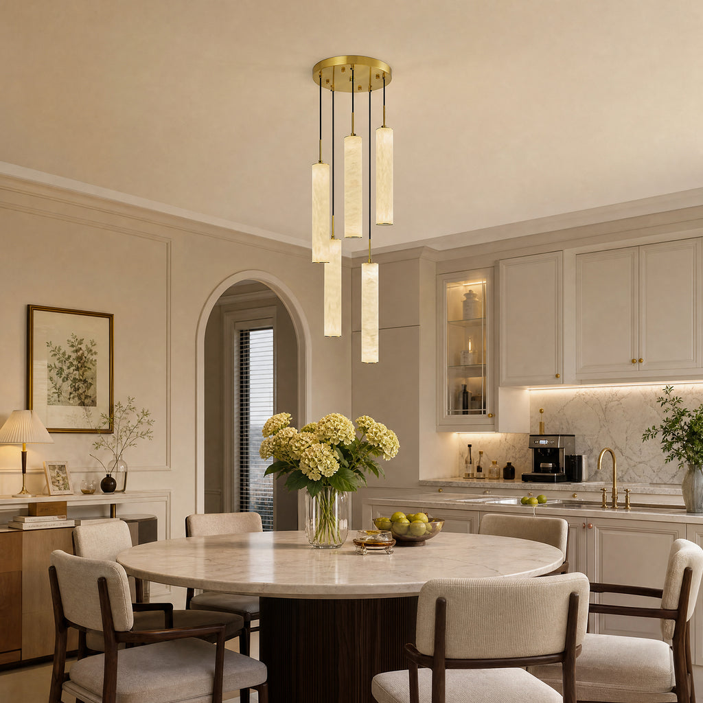 Natural Alabaster Marble Long Tube LED Pendant Light
