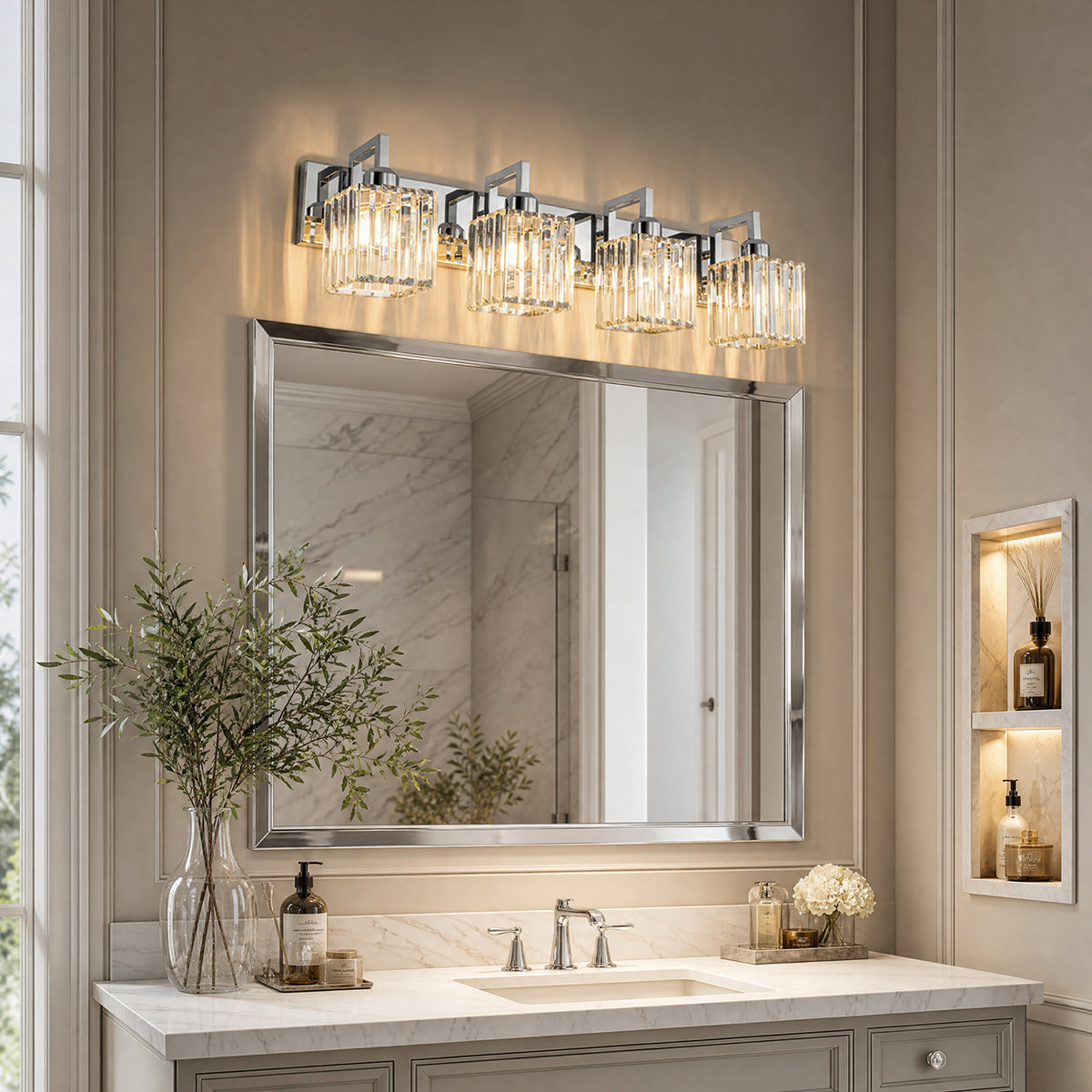 Modern Minimalist Vertical Rectangular Crystal Vanity Light