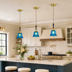 French Country Embossed Rose Floral Glass Pendant Light