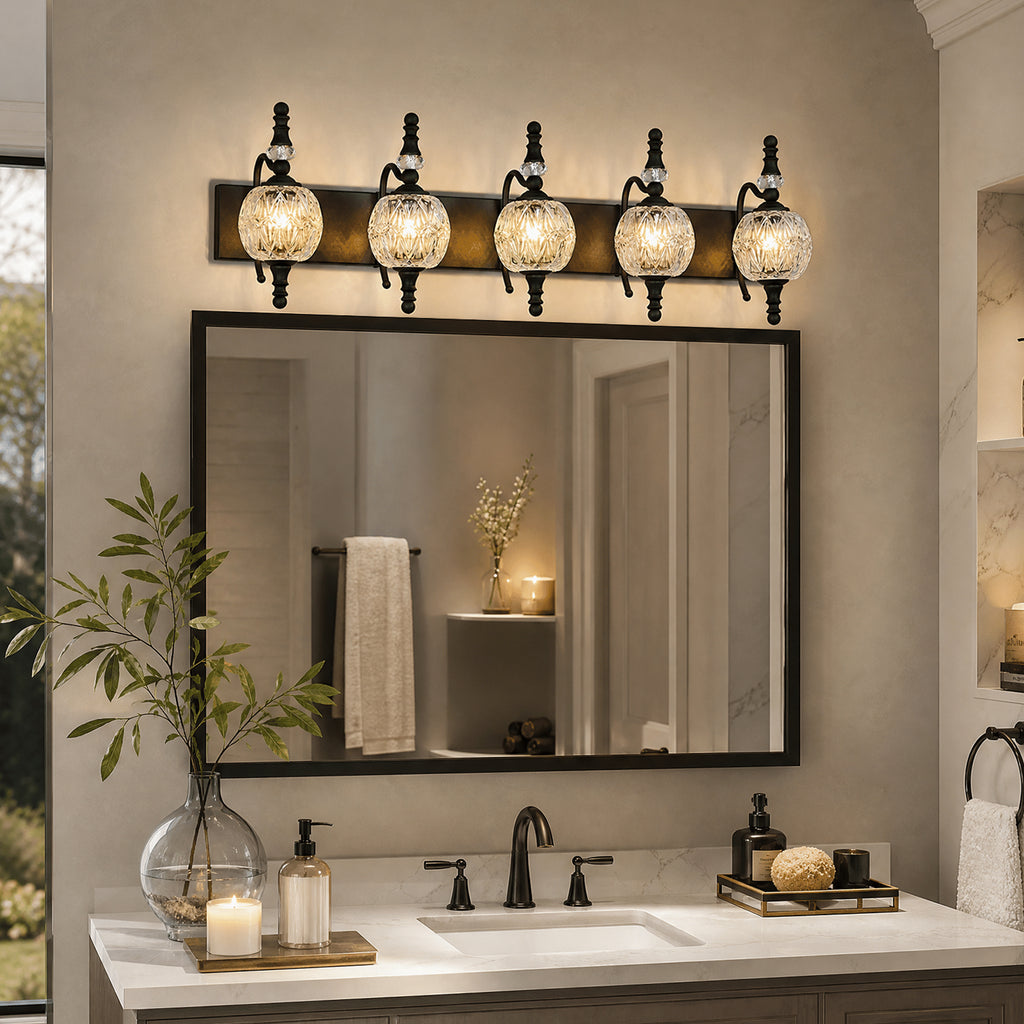 Classic Vintage Round Textured Glass Bathroom Vanity Light