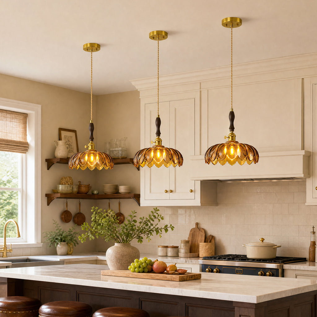 Retro Scalloped Petal Glass Hanging Pendant Light