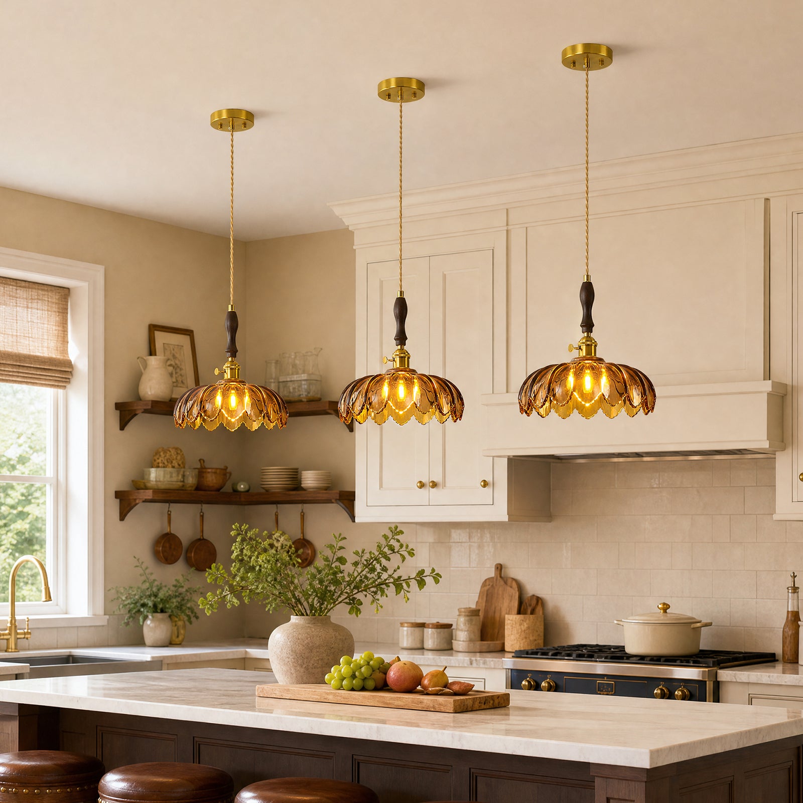 Retro Scalloped Petal Glass Hanging Pendant Light