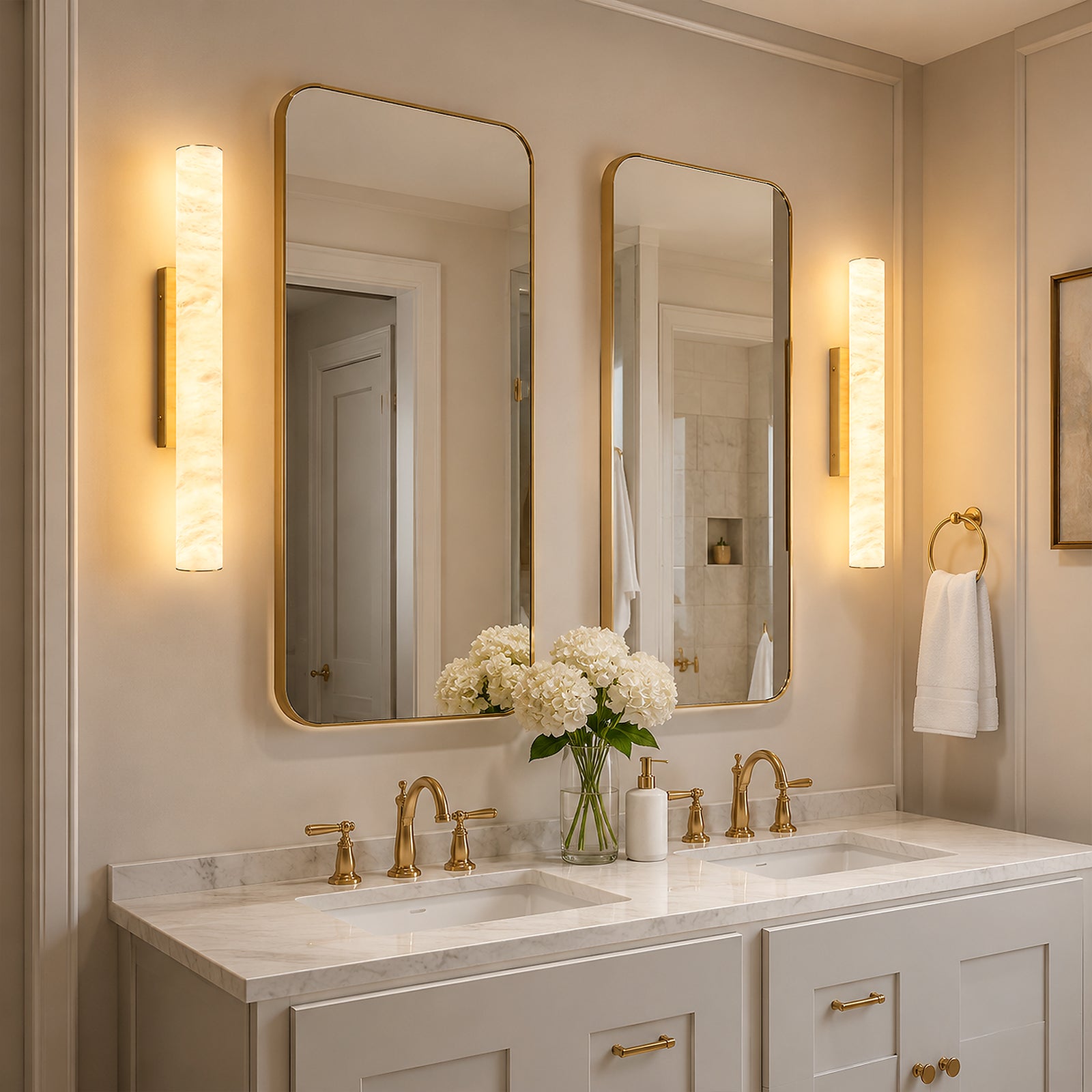 Minimalist Long Cylinder Natural Alabaster Stone LED Wall Sconce