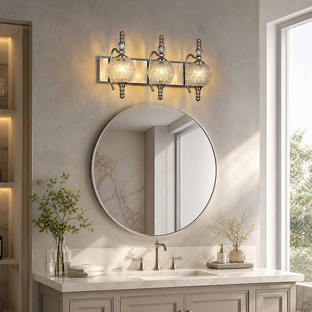 Classic Vintage Round Textured Glass Bathroom Vanity Light