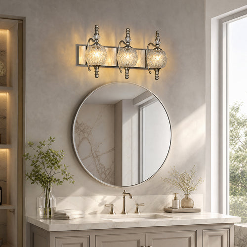 Classic Vintage Round Textured Glass Bathroom Vanity Light