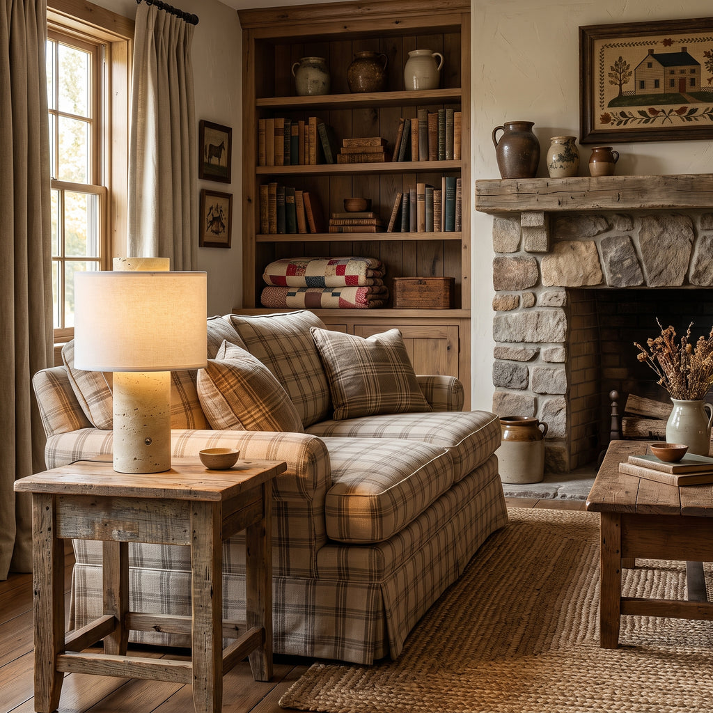 Wabi Sabi Cylindrical Travertine Table Lamp
