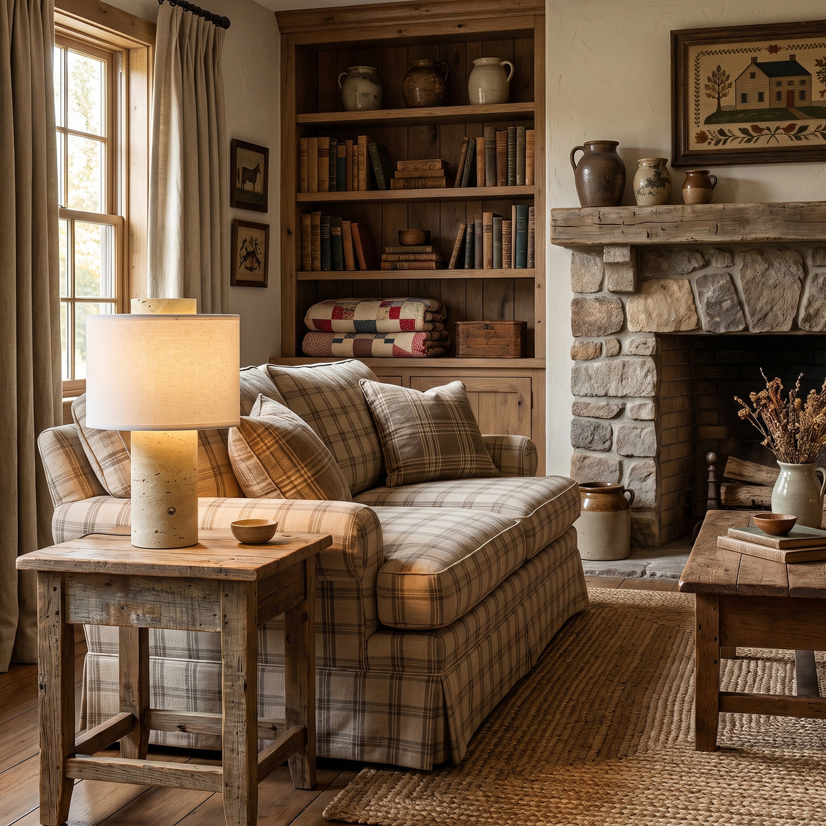 Wabi Sabi Cylindrical Travertine Table Lamp