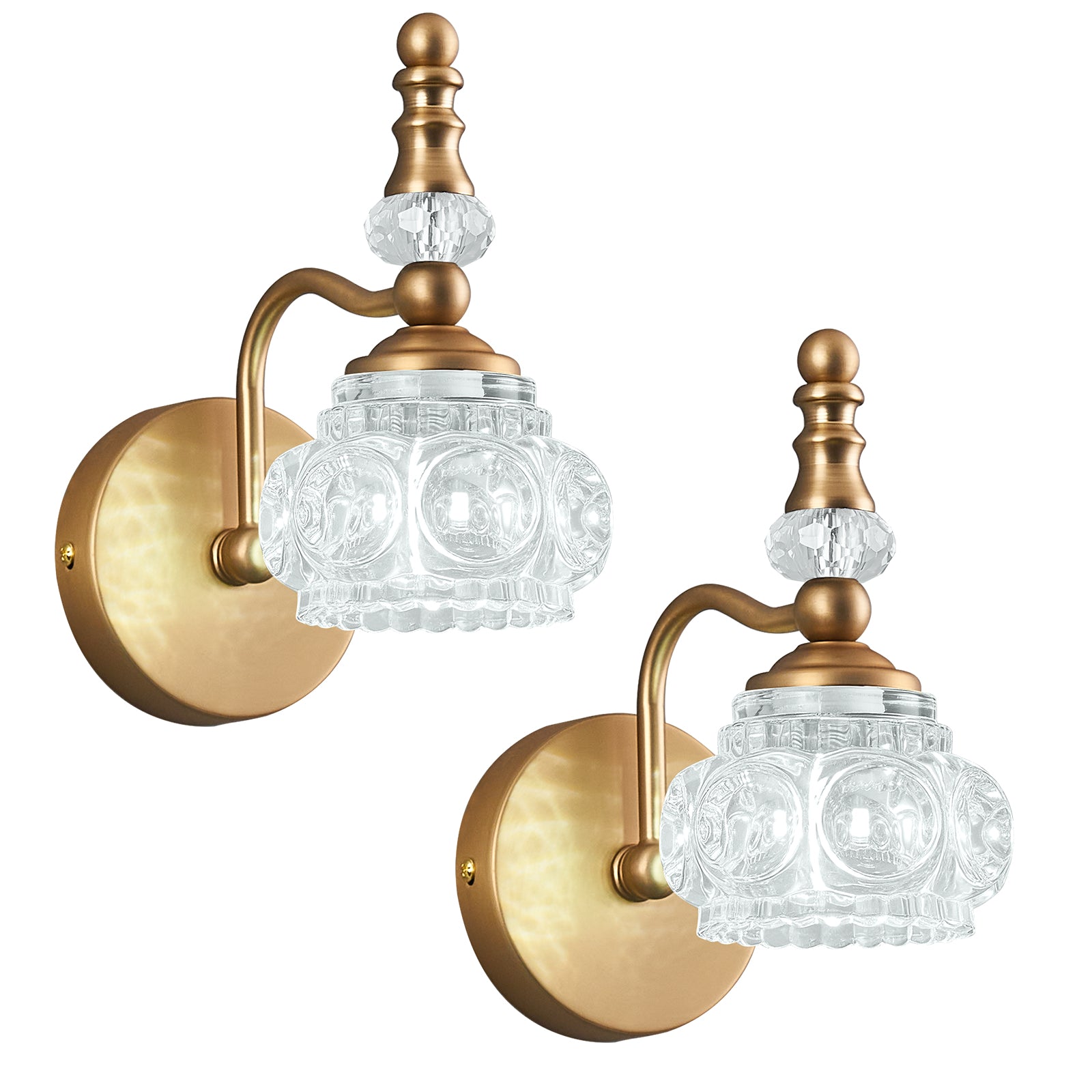 Vintage Embossed Textured Glass Curved Metal Arm Bathroom Vanity Light