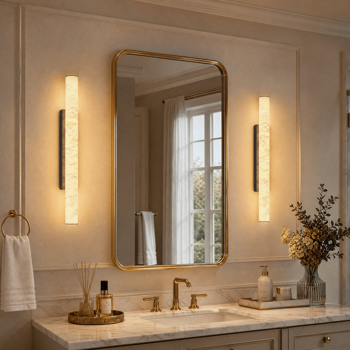 Slim Cylinder Natural Stone Alabaster LED Wall Light for Hallways