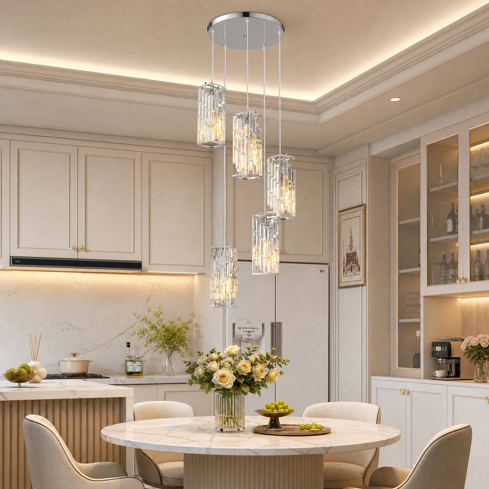 Luxury Frame Rectangular Crystal Linear Pendant Light