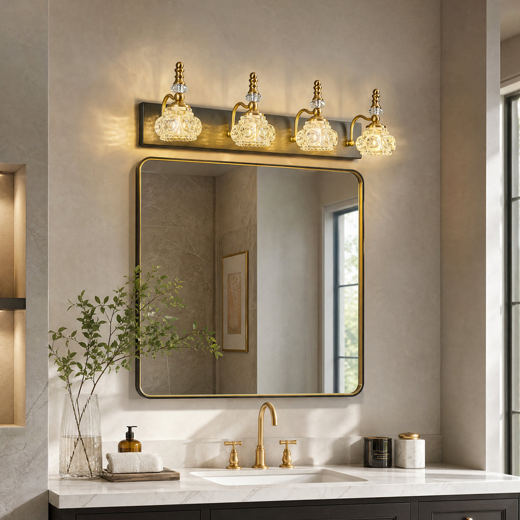 Vintage Embossed Textured Glass Curved Metal Arm Bathroom Vanity Light