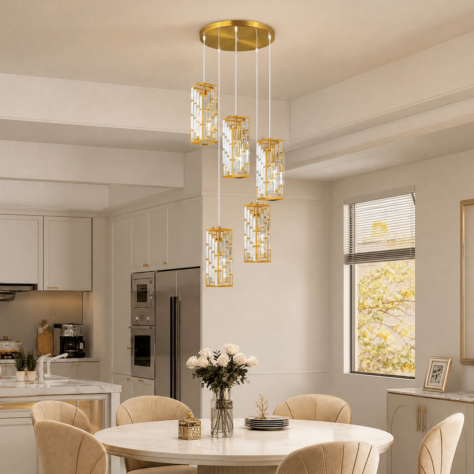 Luxury Frame Rectangular Crystal Linear Pendant Light