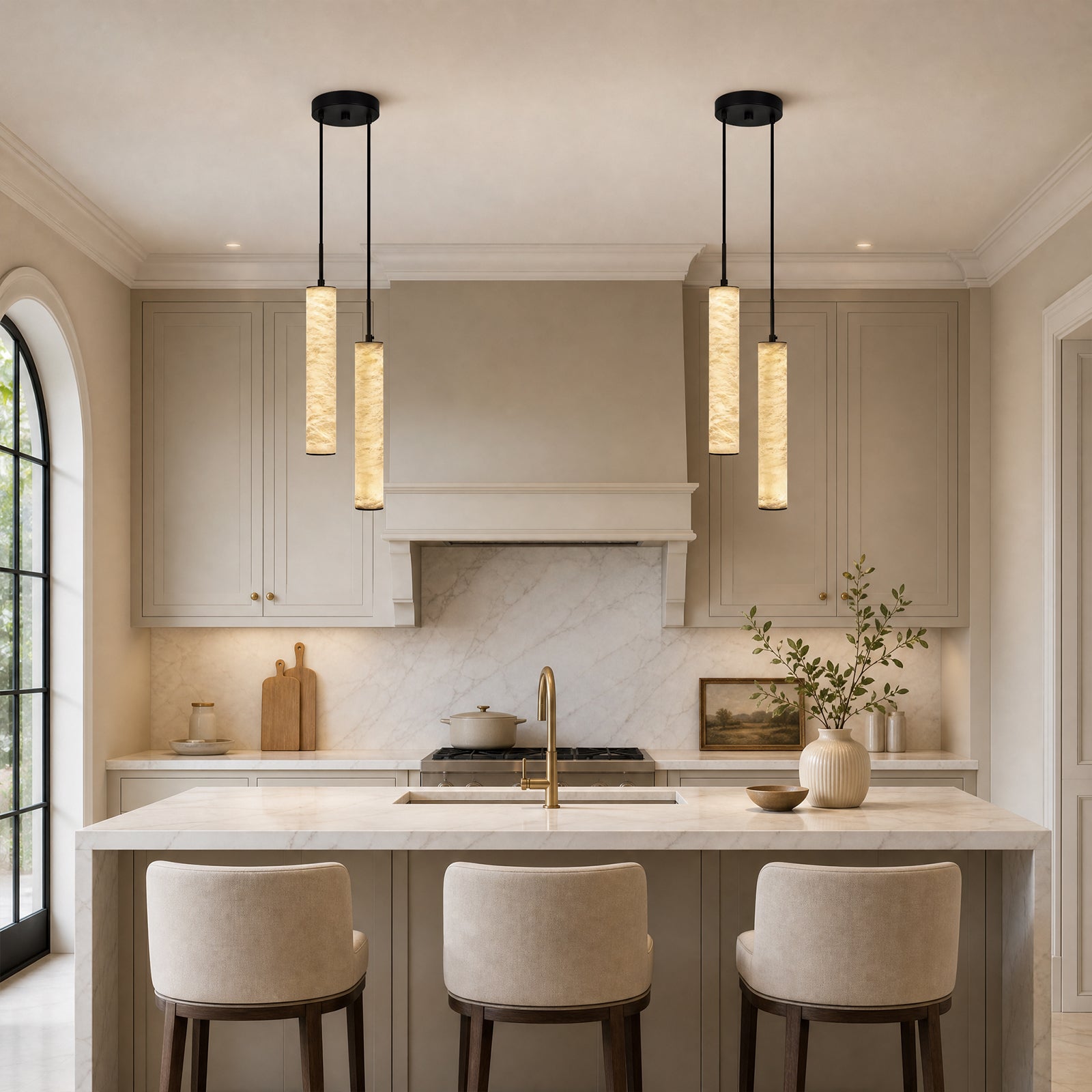 Natural Alabaster Marble Long Tube LED Pendant Light