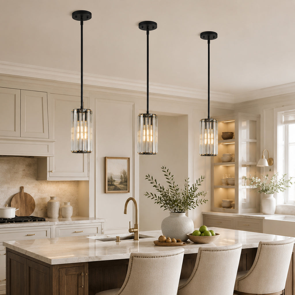 Minimalist Vertical Faceted Crystal Cylinder Pendant Light