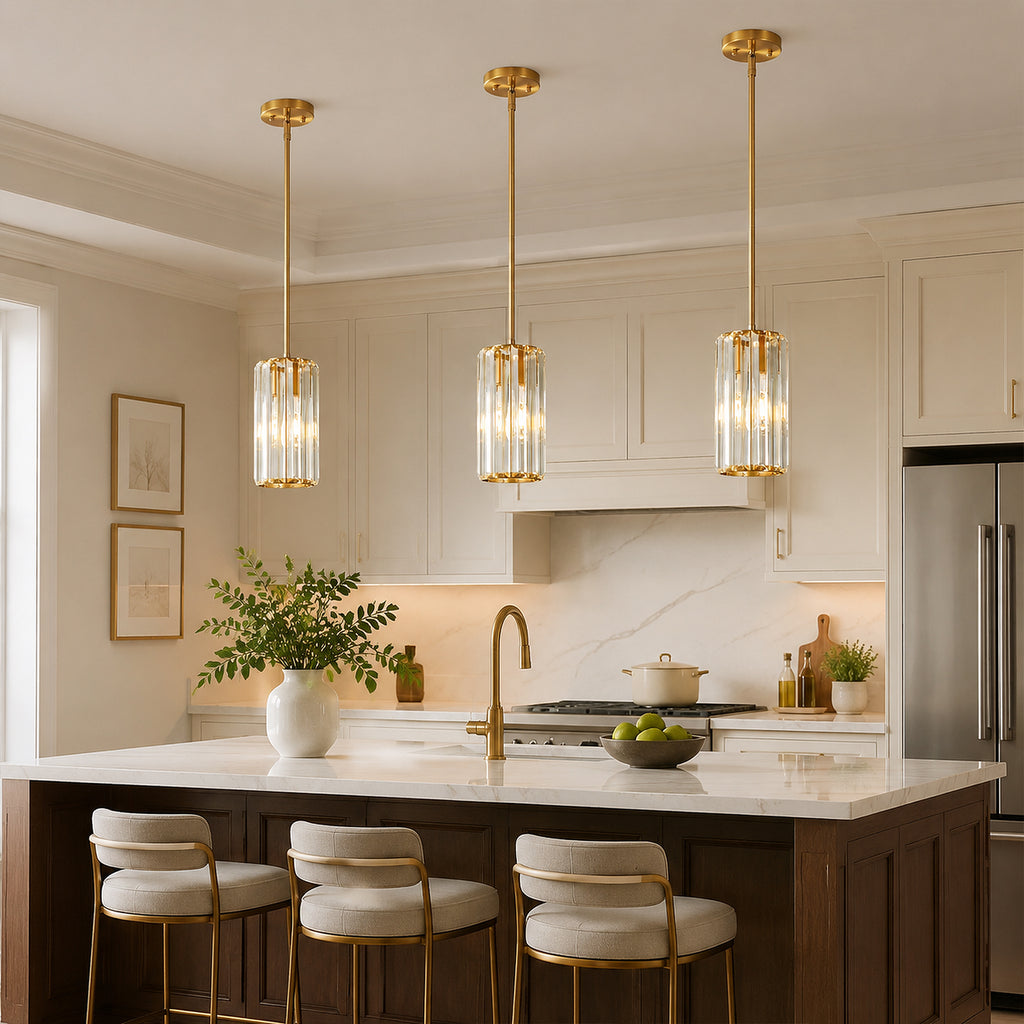 Minimalist Vertical Faceted Crystal Cylinder Pendant Light