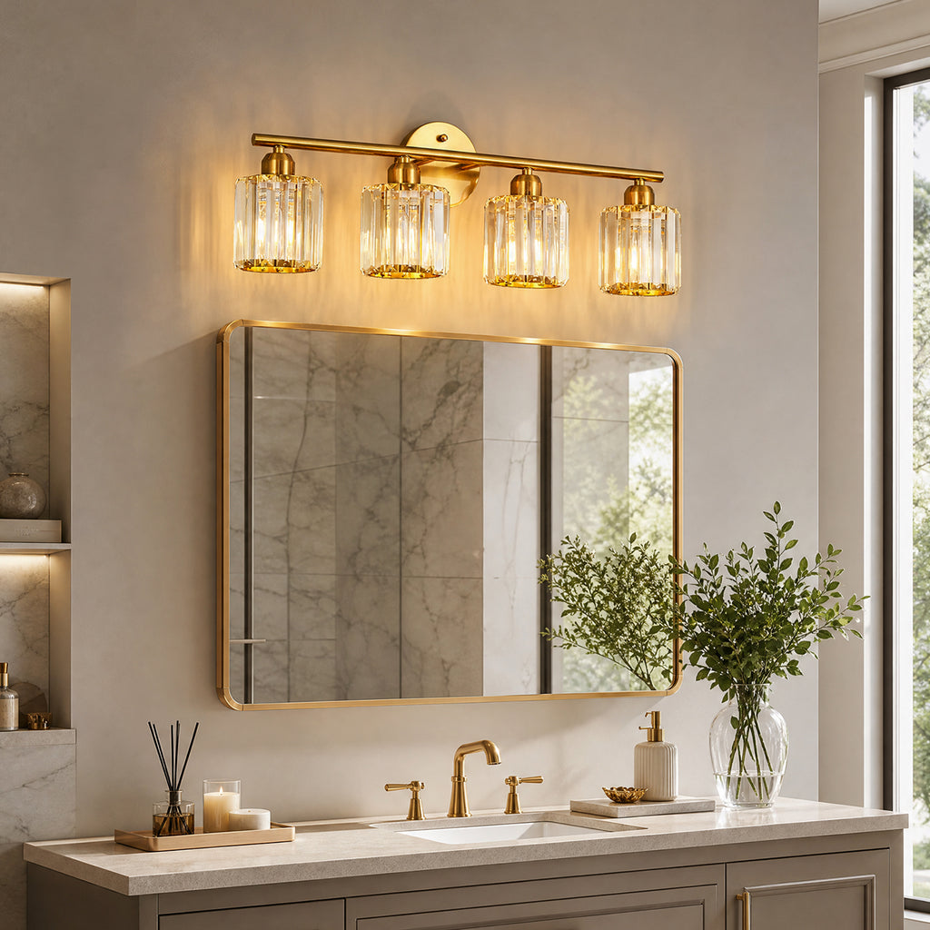 Modern Linear Fluted Crystal Bathroom Vanity Light