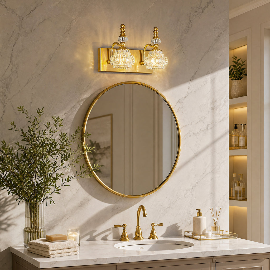 Vintage Embossed Textured Glass Curved Metal Arm Bathroom Vanity Light