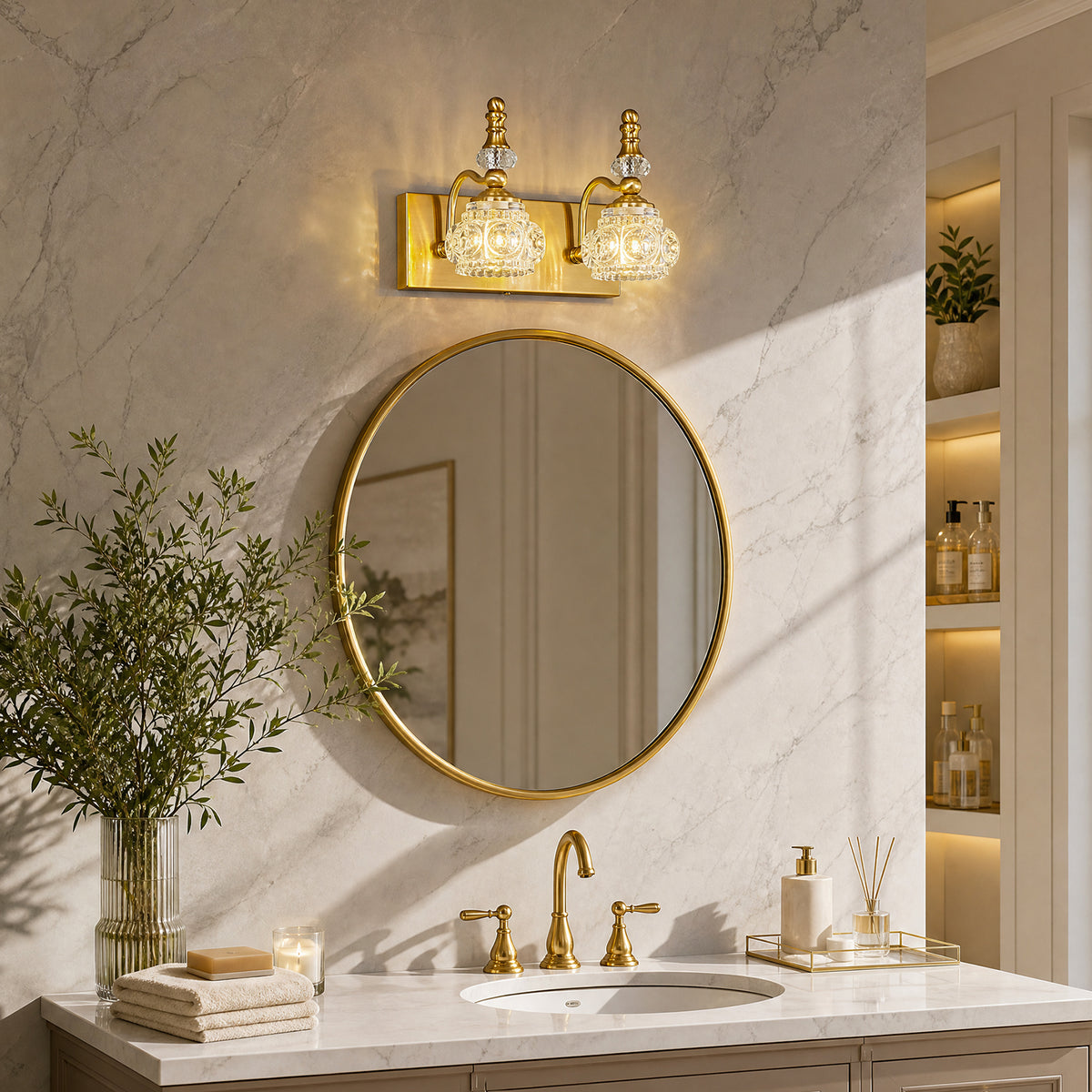 Vintage Embossed Textured Glass Curved Metal Arm Bathroom Vanity Light