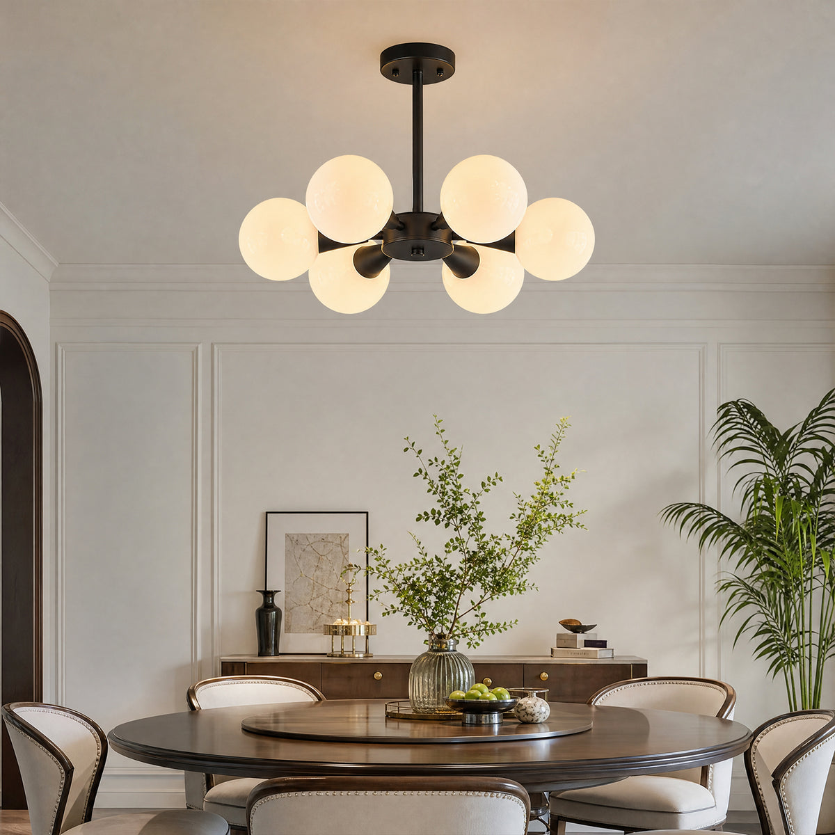 Mid Century Modern with Milk White Glass Lampshade Chandelier
