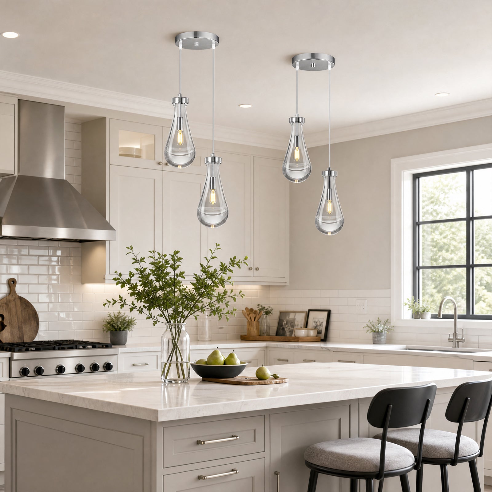 Raindrop Clear Solid Glass Adjustable Suspension Cord Pendant Light