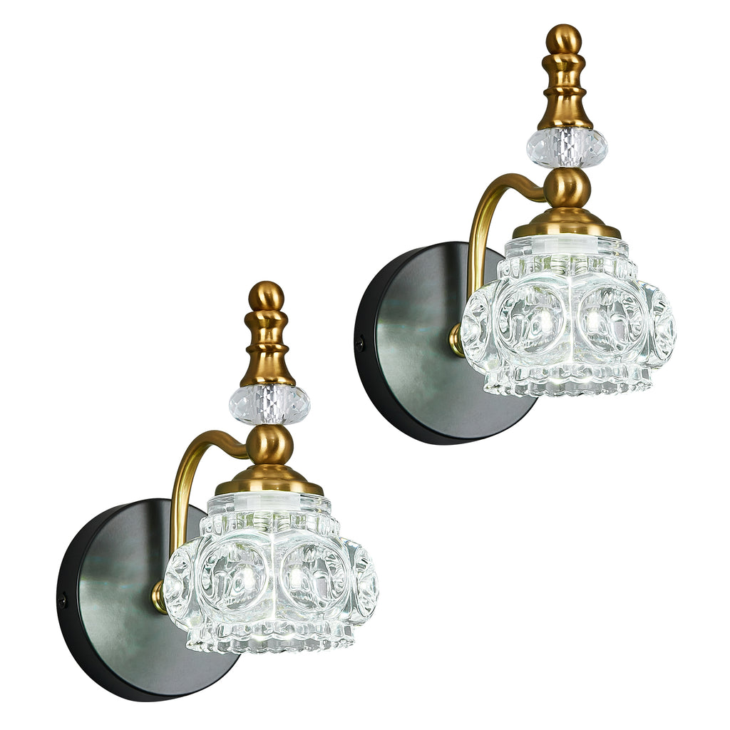Vintage Embossed Textured Glass Curved Metal Arm Bathroom Vanity Light