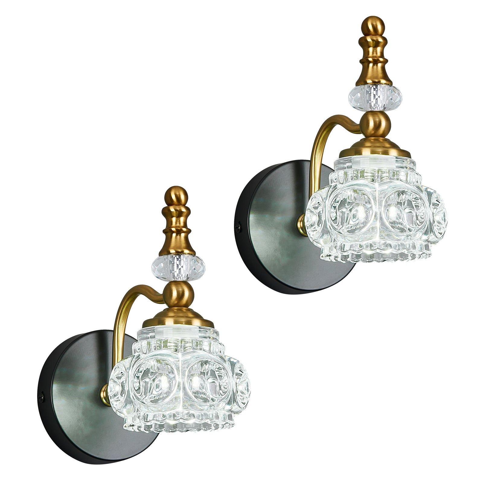 Vintage Embossed Textured Glass Curved Metal Arm Bathroom Vanity Light