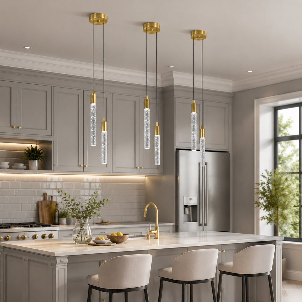 Modern Cylinder Bubble Linear Hanging Crystal LED Pendant Light