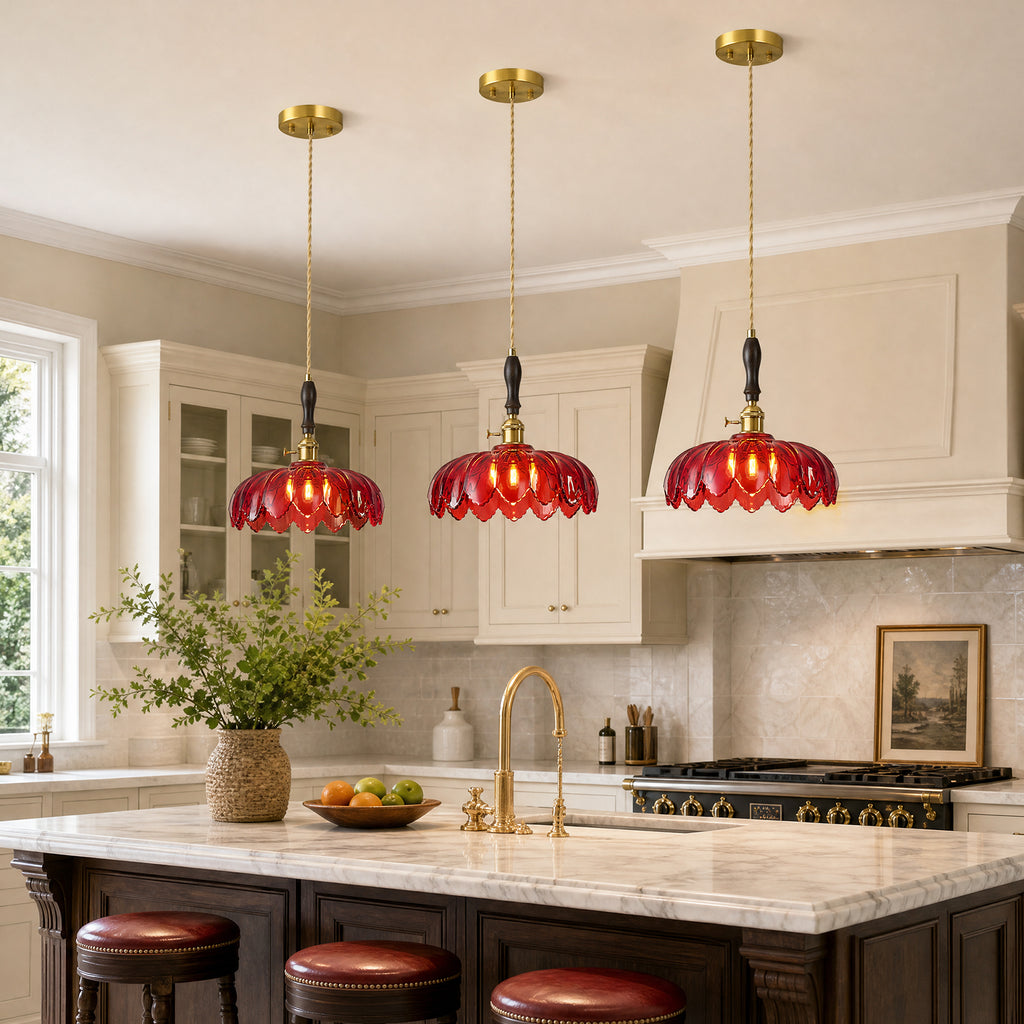 Retro Scalloped Petal Glass Hanging Pendant Light