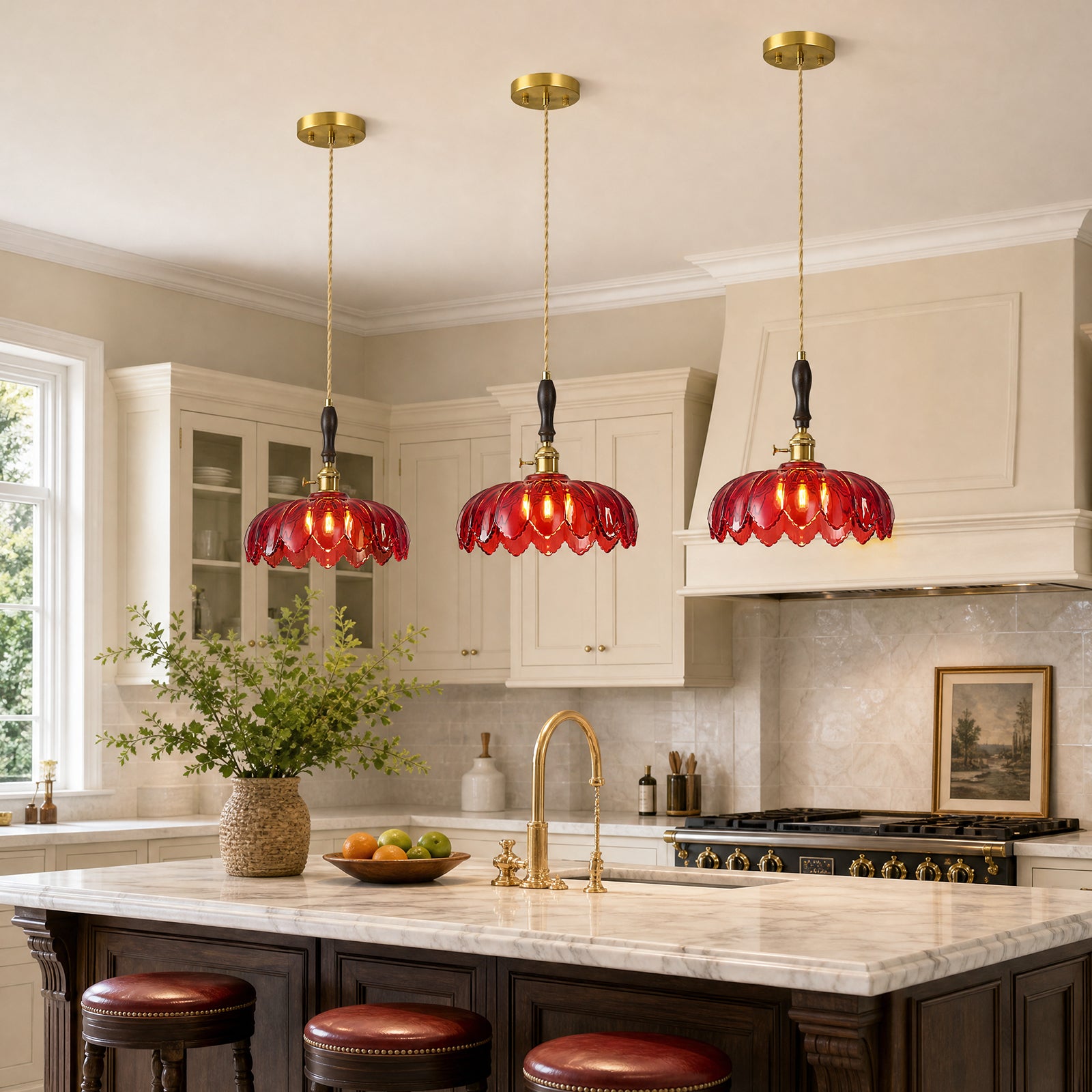 Retro Scalloped Petal Glass Hanging Pendant Light