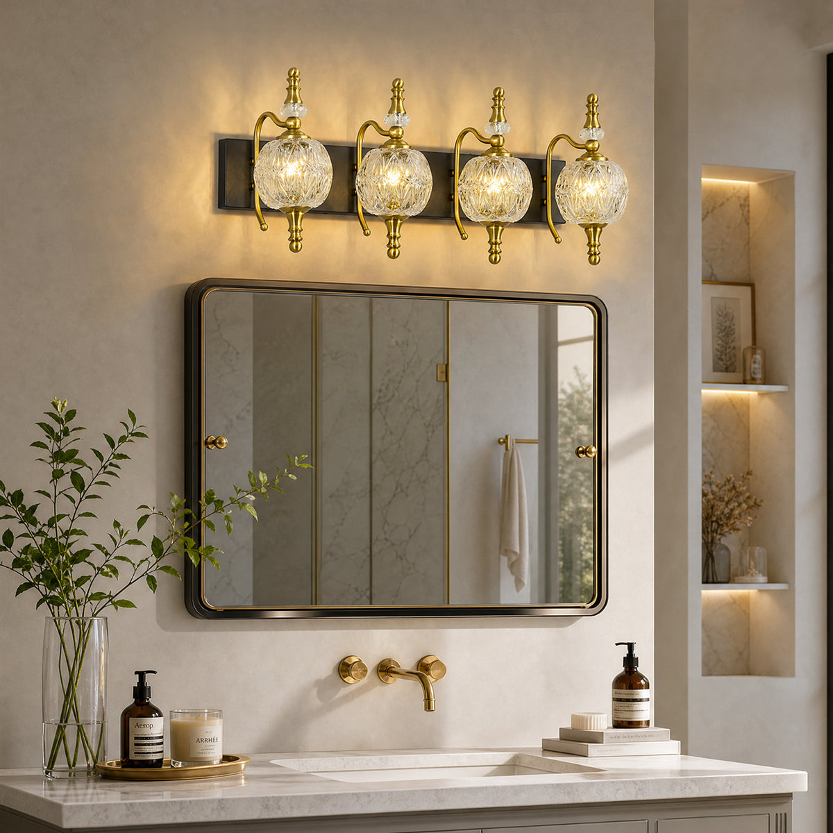 Classic Vintage Round Textured Glass Bathroom Vanity Light