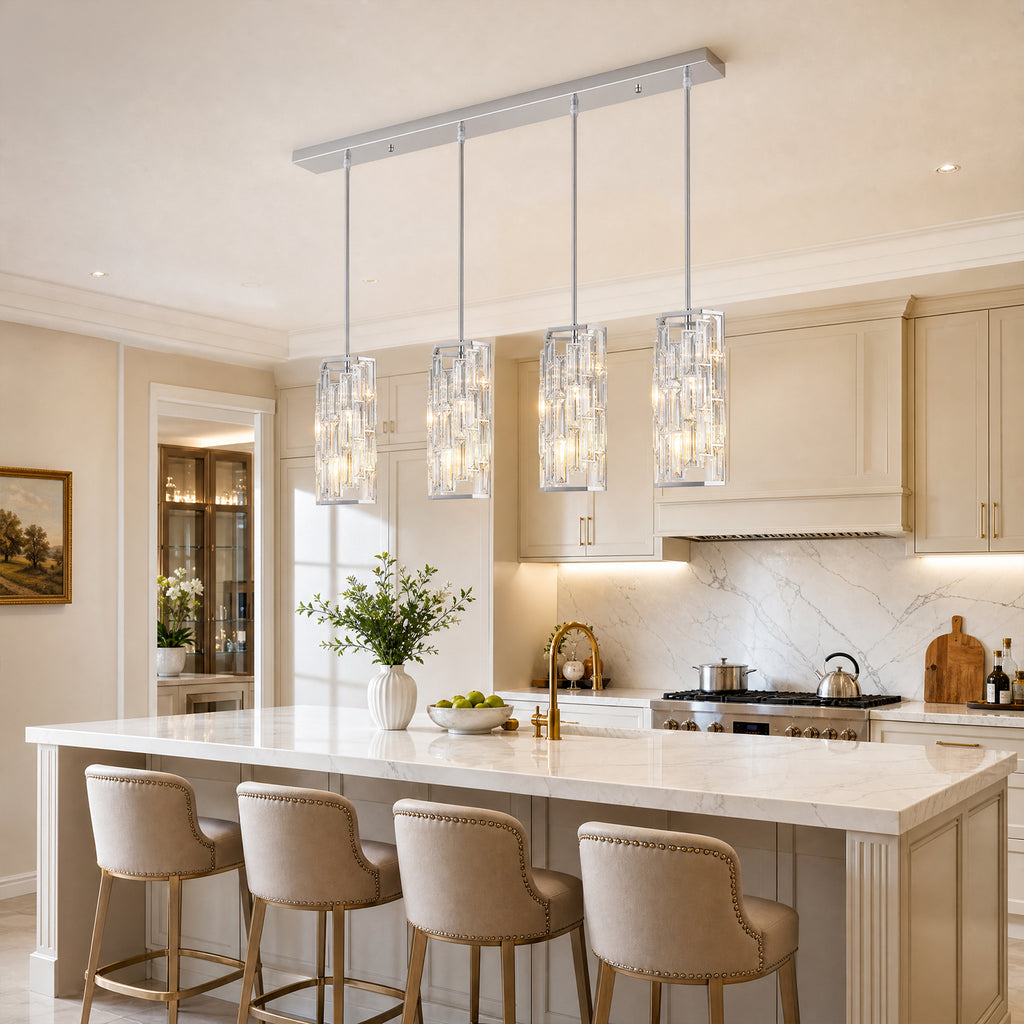 Luxury Frame Rectangular Crystal Linear Pendant Light