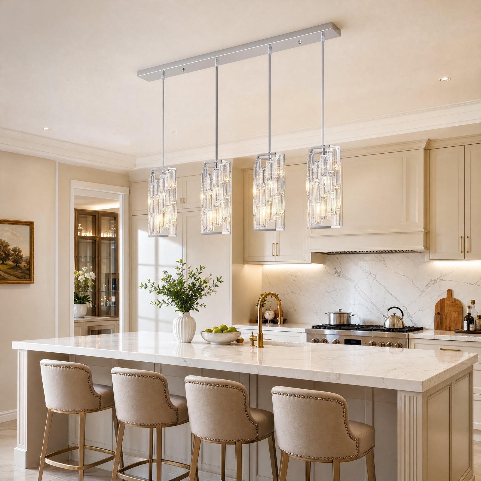 Luxury Frame Rectangular Crystal Linear Pendant Light