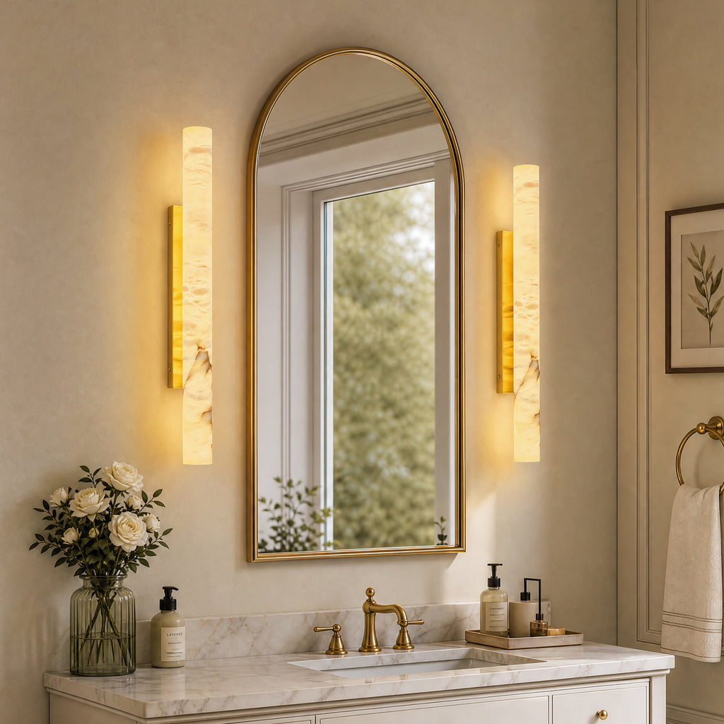 Slim Cylinder Natural Stone Alabaster LED Wall Light for Hallways