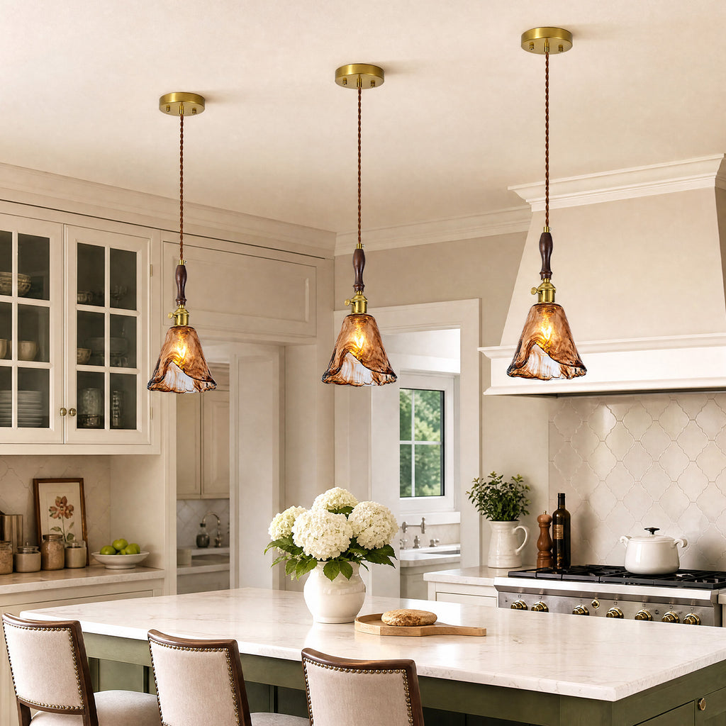 Farmhouse Vintage Textured Glass Hanging Pendant Light