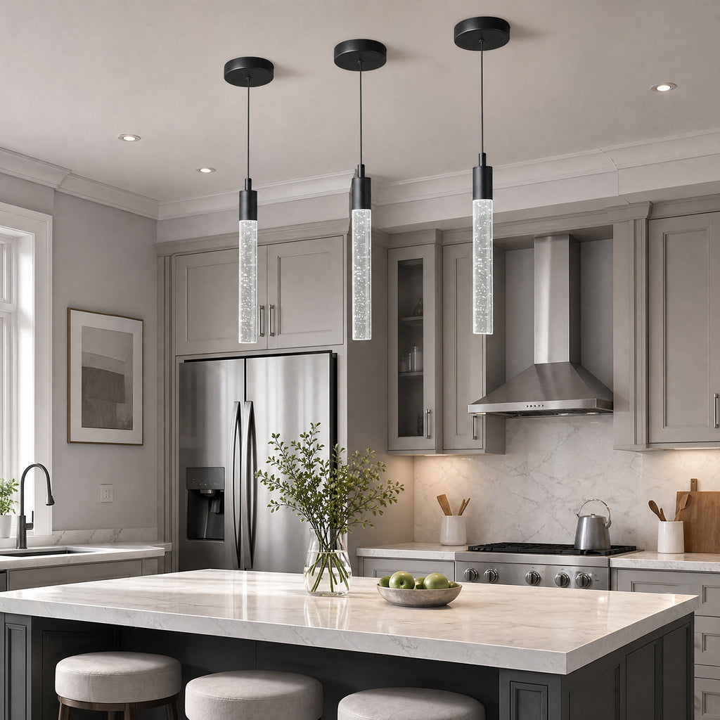 Modern Cylinder Bubble Linear Hanging Crystal LED Pendant Light