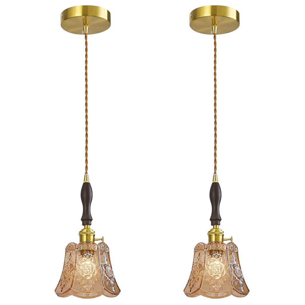 French Country Embossed Rose Floral Glass Pendant Light