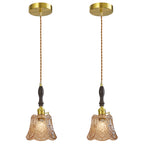 French Country Embossed Rose Floral Glass Pendant Light