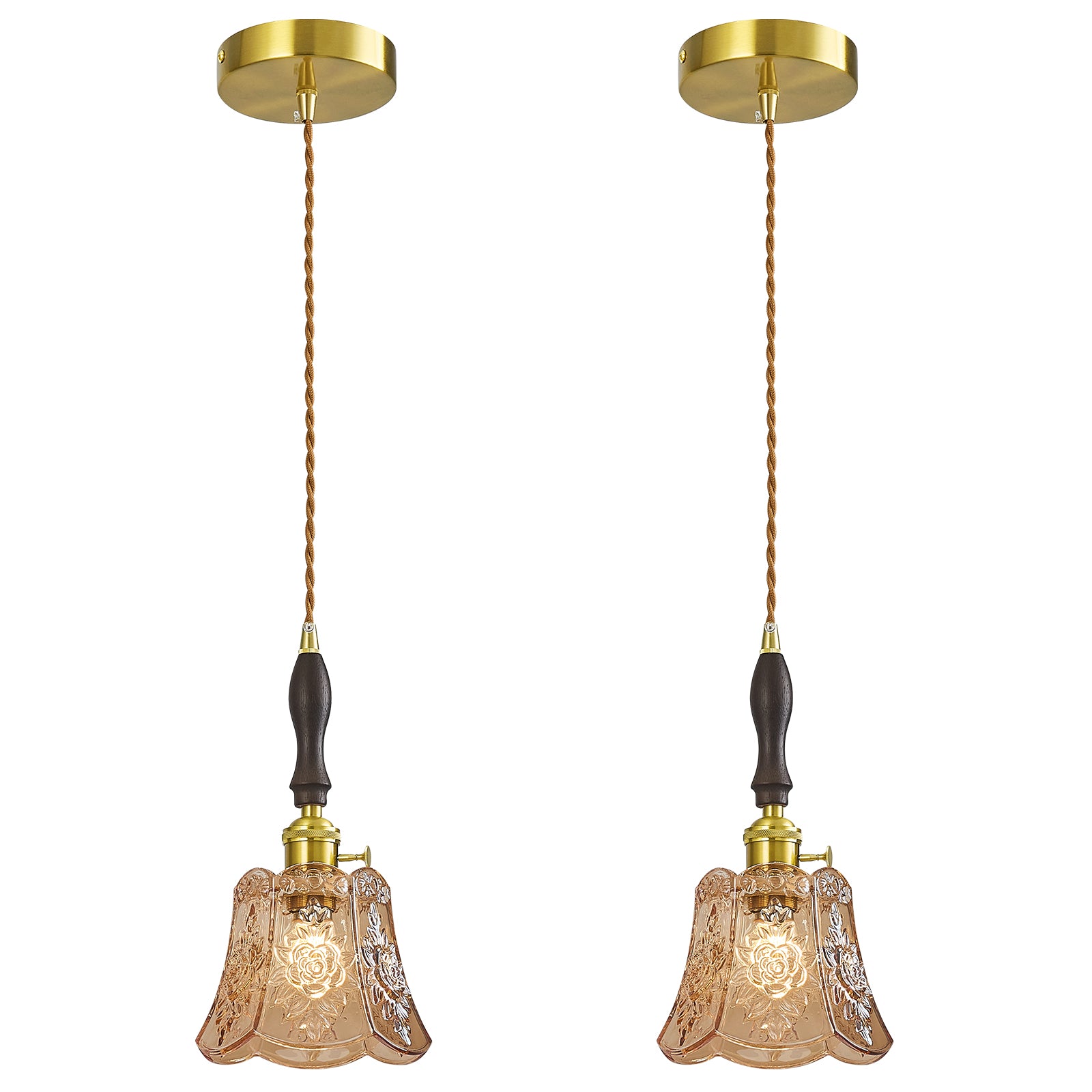 French Country Embossed Rose Floral Glass Pendant Light