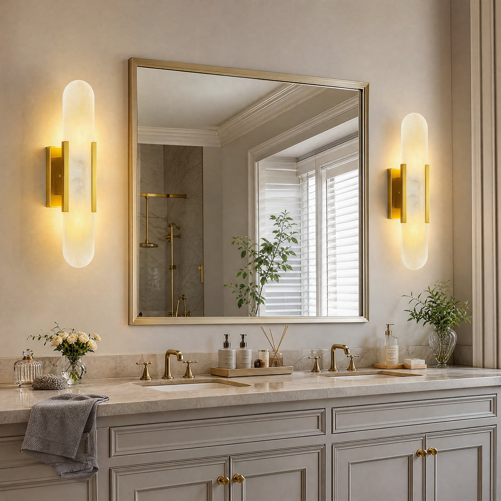 Long Oval Natural Stone Alabaster Wall Light for Modern Bedrooms